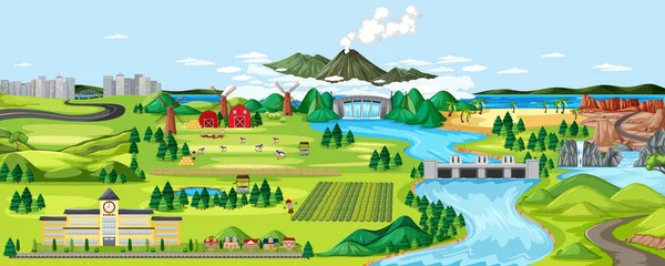 Agricultura Paisaje Rural Escena Ilustración — Vector de stock