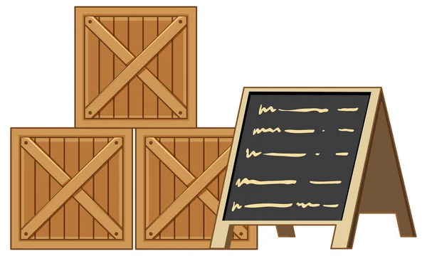 木制板条箱 菜单黑色板隔离在白色黑色底图上 — 图库矢量图片