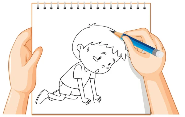 Escritura Mano Ilustración Contorno Niño Triste — Vector de stock