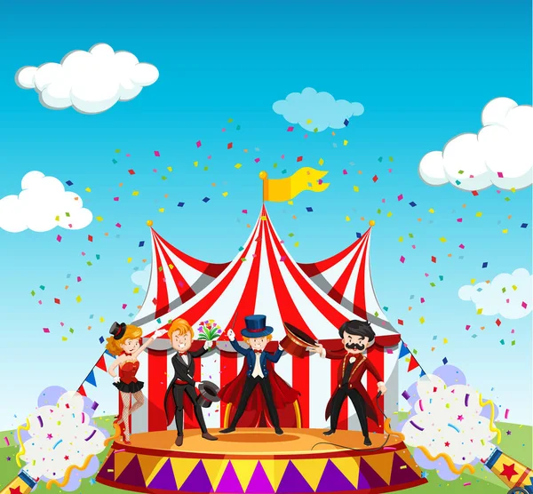 Zirkus Mit Karnevalsmotto Szene Cartoon Stil — Stockvektor