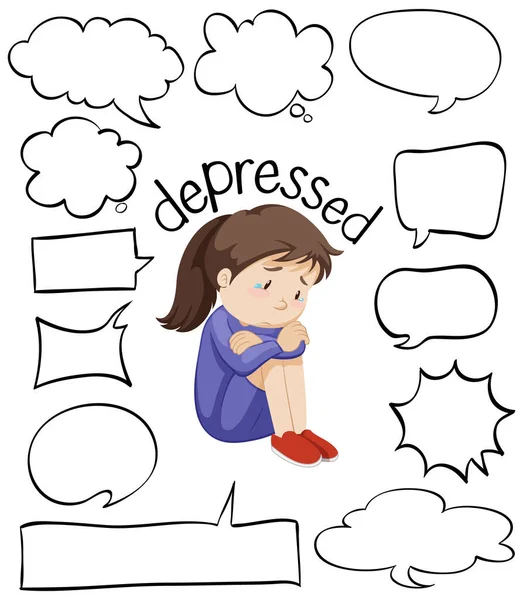 Different Shapes Speech Bubbles Girl Crying Illustration — Stock Vector