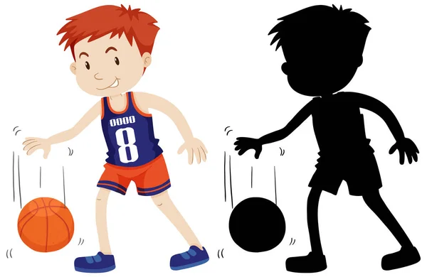 Jugador Baskaetball Con Silueta Ilustración — Vector de stock