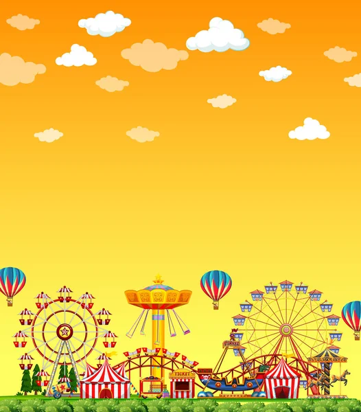 Сцена Парку Розваг Вдень Порожньою Ілюстрацією Жовтого Неба — стоковий вектор