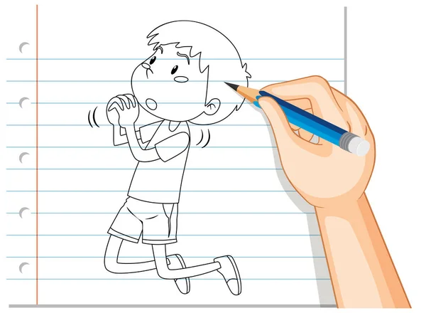 Hand Writing Boy Begging Pose Outline Illustration — Stock Vector