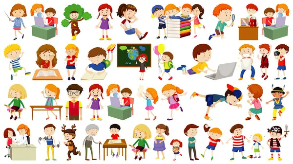 Conjunto Crianças Bonitos Desenho Animado Personagem Ilustração —  Vetores de Stock
