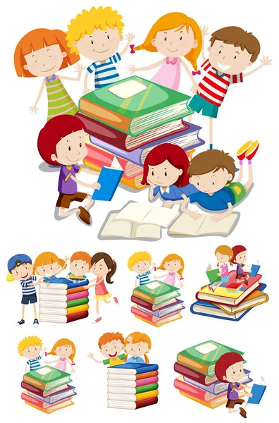 Set Van Kinderen Boek Cartoon Stijl Geïsoleerd Witte Achtergrond Illustratie — Stockvector