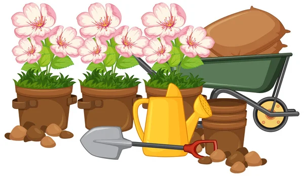 Vacker Blomma Lera Krukor Vit Bakgrund Illustration — Stock vektor