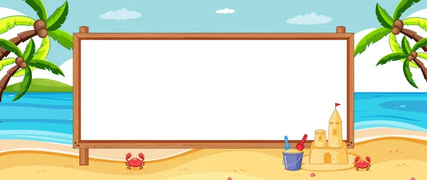 Empty Banner Board Tropical Beach Scenery Illustration — Stock Vector