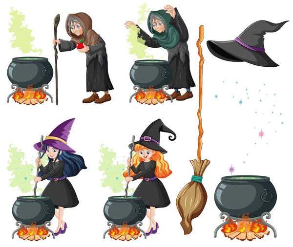 Set Dari Penyihir Atau Penyihir Dan Alat Gaya Kartun Terisolasi - Stok Vektor