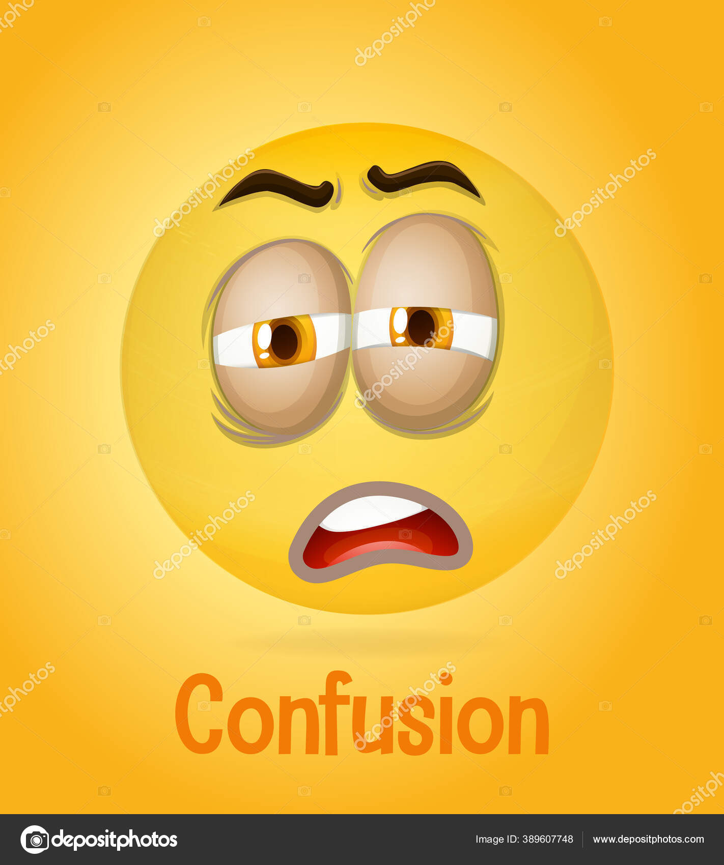 Verwirrung Gesicht Emoji Mit Seiner Beschreibung Auf Gelbem Hintergrund  Illustration Stock-Vektorbild von ©blueringmedia 389607748, image size:1422x1700