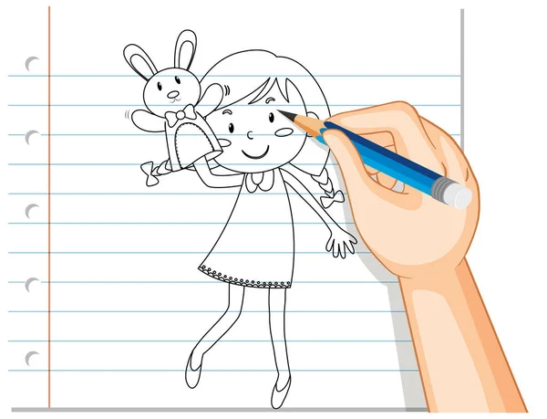 Handschrift Van Meisje Spelen Pop Hand Schets Illustratie — Stockvector