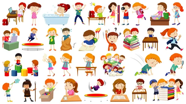 Set Simpatici Bambini Cartone Animato Personaggio Illustrazione — Vettoriale Stock