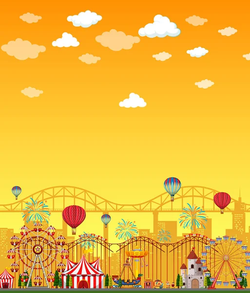 Сцена Парку Розваг Вдень Порожньою Ілюстрацією Жовтого Неба — стоковий вектор