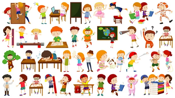 Conjunto Niños Lindos Ilustración Personajes Dibujos Animados — Vector de stock