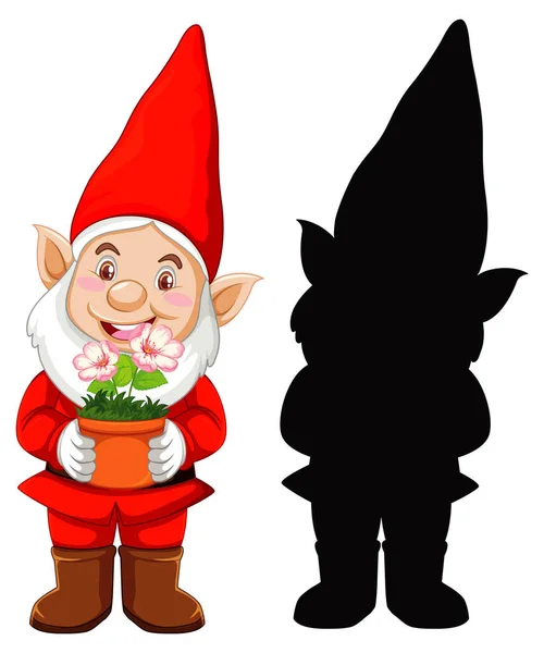 Gnome Santa Traje Cor Silhueta Personagem Desenho Animado Fundo Branco — Vetor de Stock