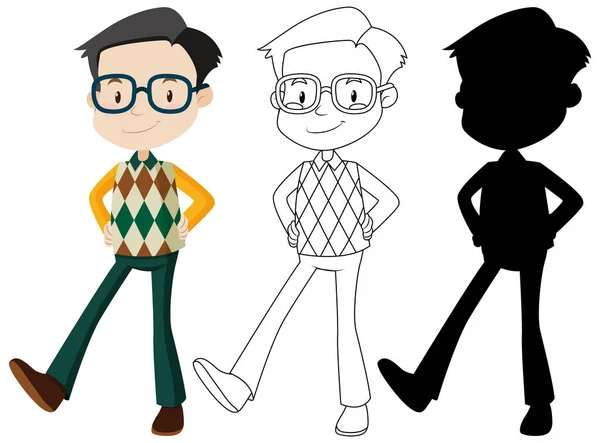Nerdy Uomo Cartone Animato Personaggio Set Illustrazione — Vettoriale Stock