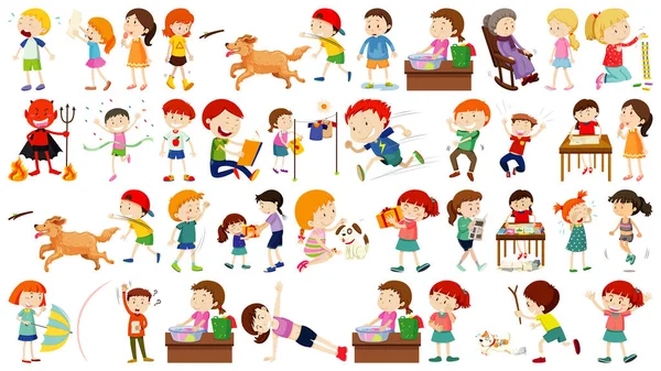 Conjunto Niños Lindos Ilustración Personajes Dibujos Animados — Vector de stock