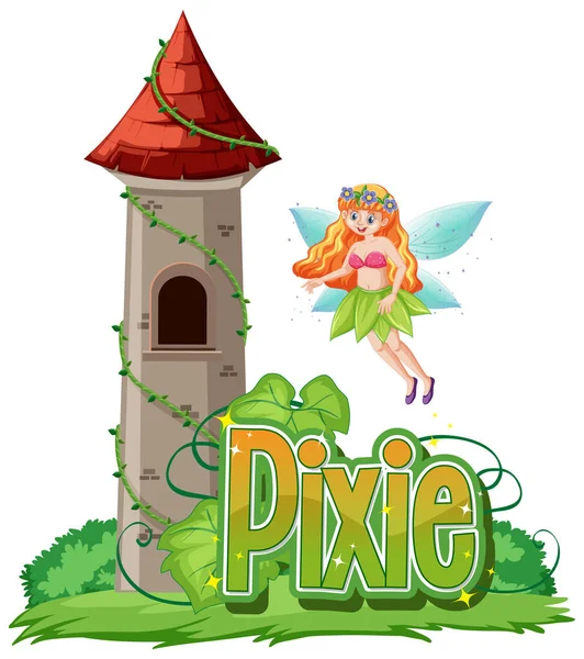 Pixie Logotipo Com Pequenas Fadas Fundo Branco Ilustração — Vetor de Stock