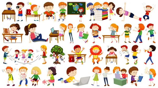 Készlet Aranyos Gyerekek Rajzfilm Karakter Illusztráció — Stock Vector