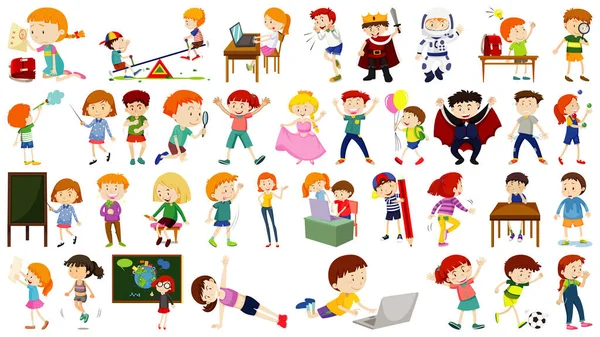 Zestaw Cute Dzieci Postać Kreskówek Ilustracja — Wektor stockowy