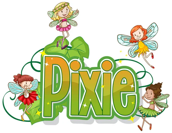 Logo Pixie Avec Petites Fées Sur Fond Blanc Illustration — Image vectorielle