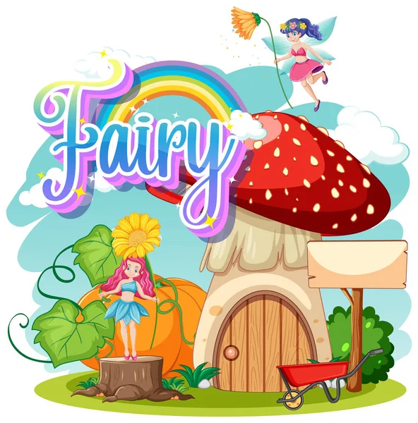 Fairy Logotyp Med Liten Älva Vit Bakgrund Illustration — Stock vektor