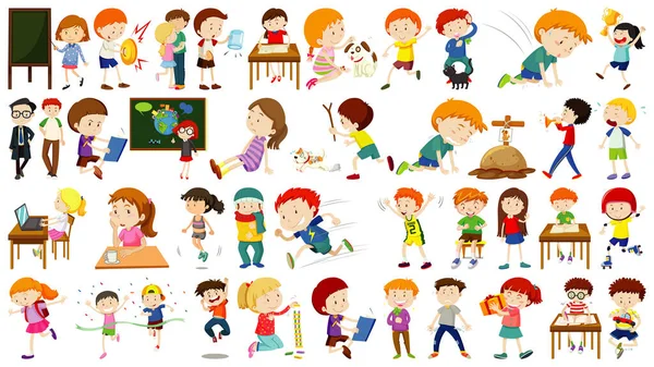 Set Simpatici Bambini Cartone Animato Personaggio Illustrazione — Vettoriale Stock