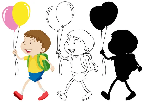 Boy Holding Balloon Its Outline Silhouette Illustration — Stock Vector