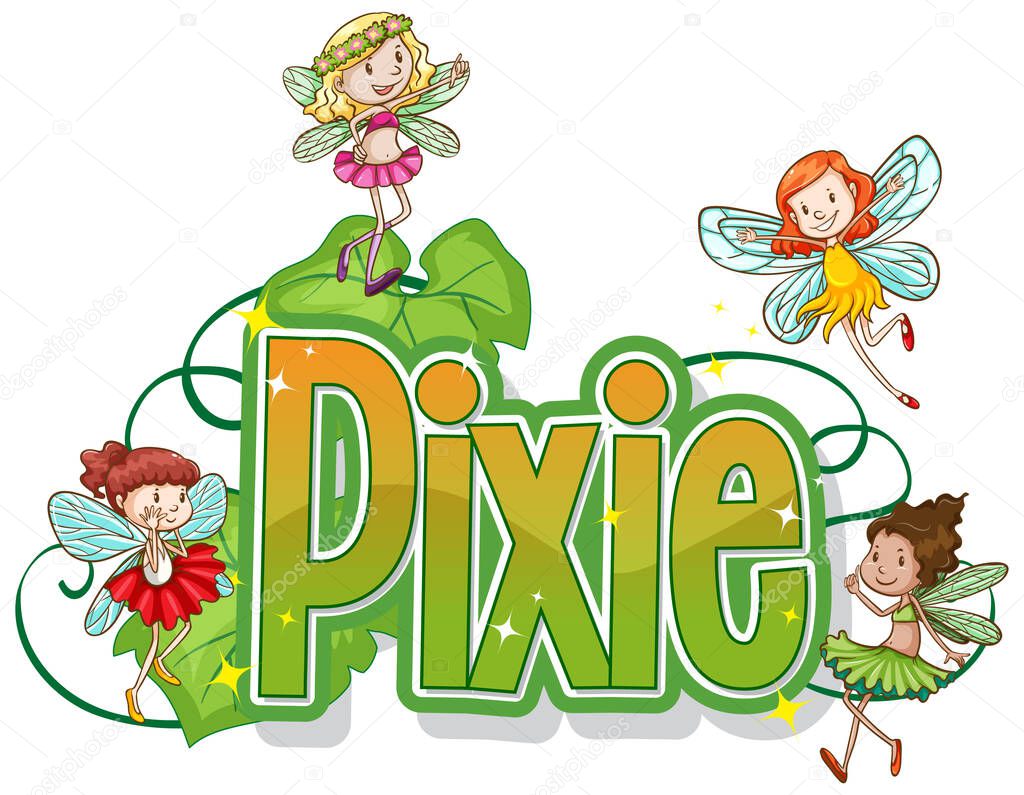 Pixie logo with little fairies on white background illustration