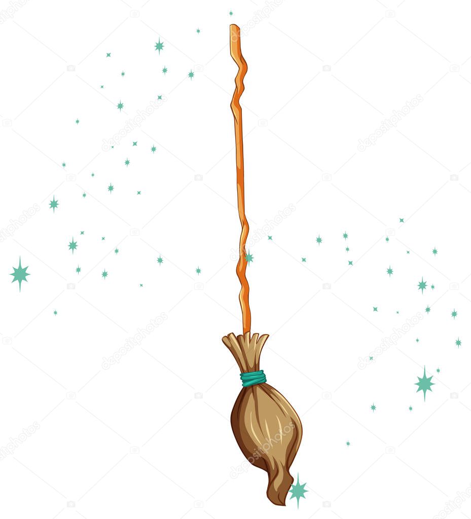 Broomstick with spell cartoon style on white background illustration