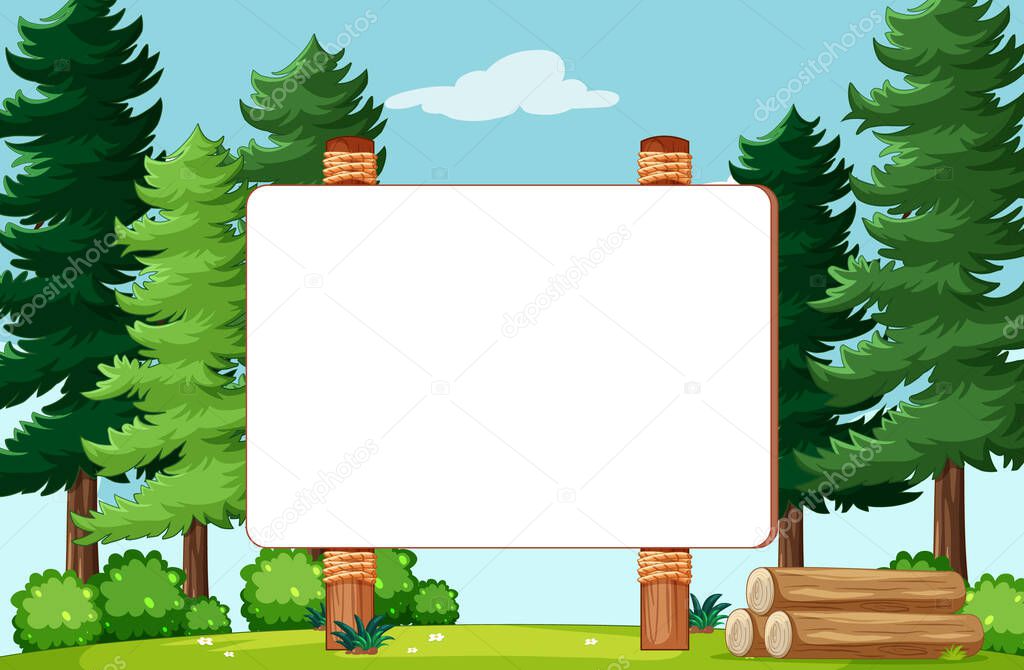 Empty banner board in nature park scenery illustration