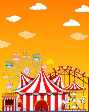 Gündüz vakti boş sarı gökyüzü illüstrasyonuyla lunapark sahnesi