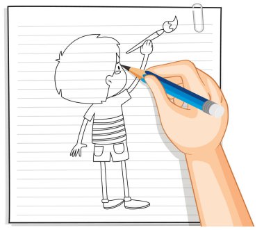 Resim çizen çocuğun el yazısı.