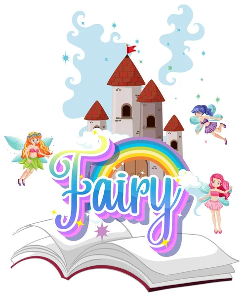 Fairy Logotyp Med Små Älvor Vit Bakgrund Illustration — Stock vektor