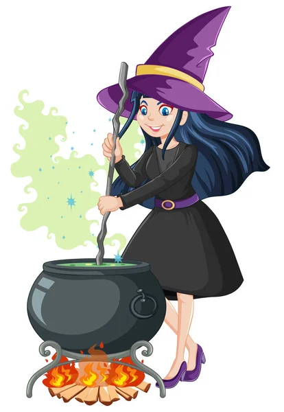 흑마술 항아리 스타일을 아름다운 마녀가 삽화에 고립되어 — 스톡 벡터