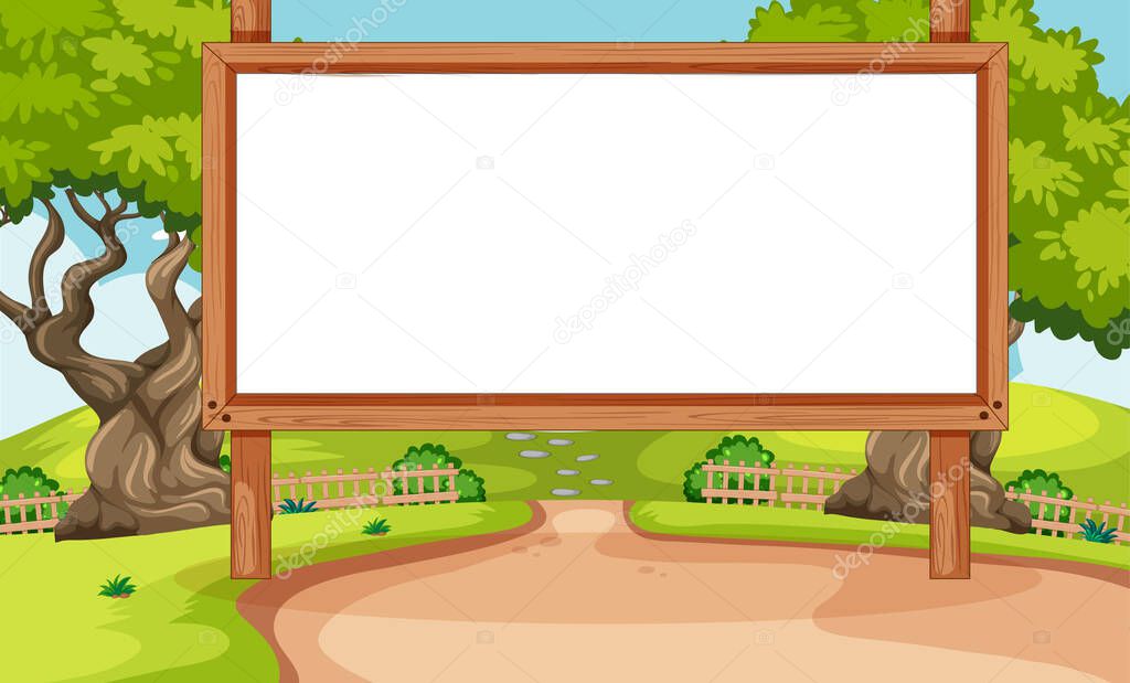 Empty banner board in nature park scenery illustration