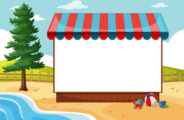 Bandiera Vuota Con Tenda Sole Spiaggia Scena Illustrazione — Vettoriale Stock