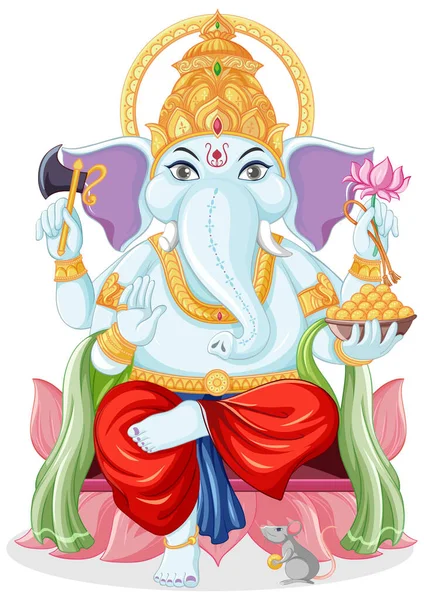 Lord Ganesha Ilustracja Stylu Kreskówki — Wektor stockowy