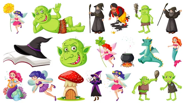 Set Fantasy Cartoon Characters Fantasy Theme Isolated White Background Illustration — Stock Vector