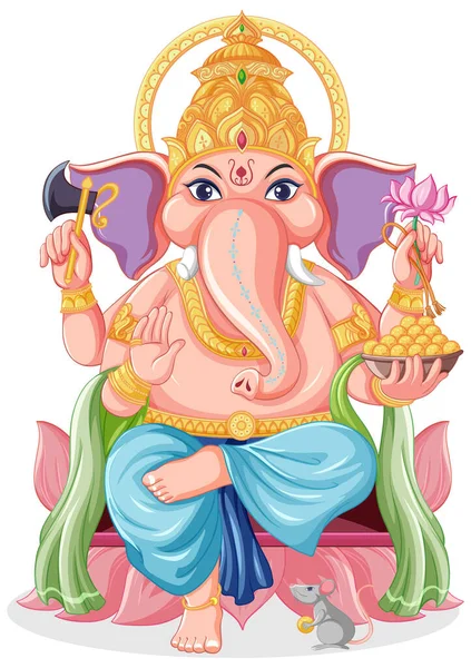 Senhor Ganesha Desenho Animado Ilustração Estilo — Vetor de Stock