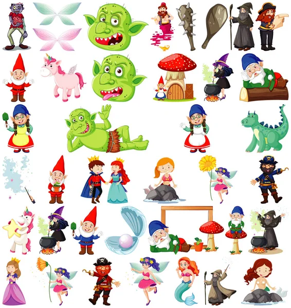Set Personaggi Dei Cartoni Animati Fantasy Tema Fantasy Isolato Sfondo — Vettoriale Stock