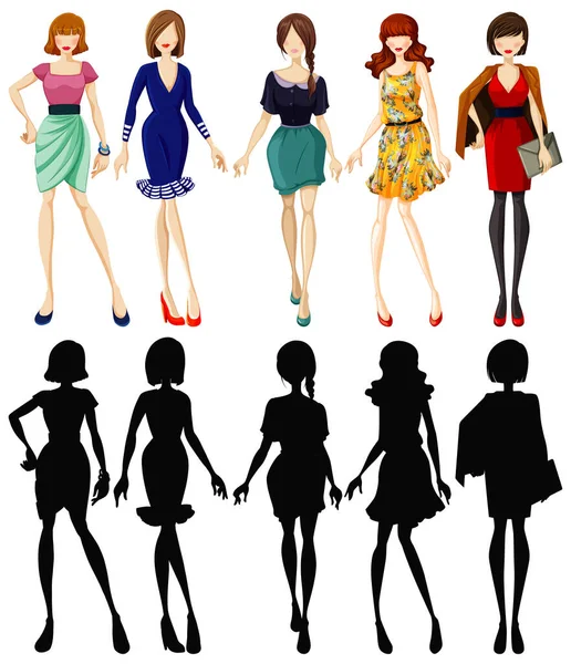 Ensemble Dame Mode Avec Son Illustration Silhouette — Image vectorielle