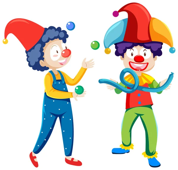 Giocoleria Clown Cartone Animato Personaggio Isolato Sfondo Bianco Illustrazione — Vettoriale Stock