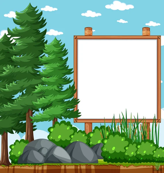 Cadre Bois Blanc Dans Scène Parc Naturel Avec Illustration Pins — Image vectorielle