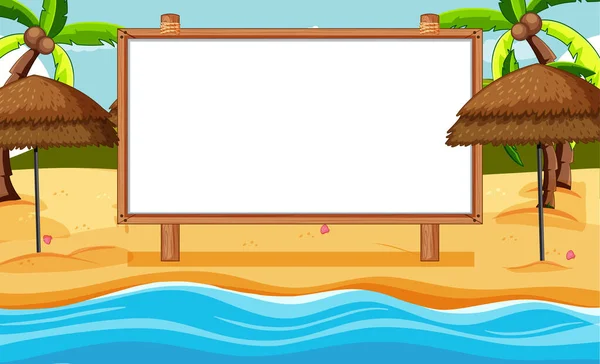 Blank Wooden Frame Beach Scene Illustration — Stock Vector