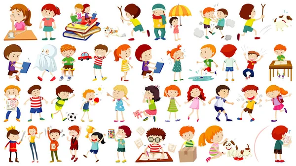 Conjunto Niños Lindos Ilustración Personajes Dibujos Animados — Vector de stock