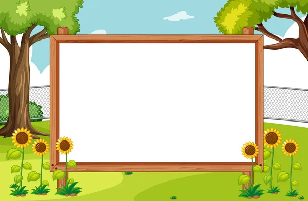 Blank Wooden Frame Nature Park Scene Illustration — Stock Vector