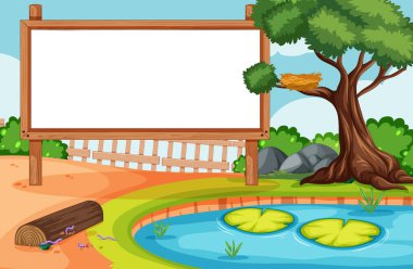Doğa parkı manzara illüstrasyonunda boş pano
