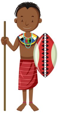 Geleneksel kıyafet çizgi film karakteri çizimleri içindeki Afrikalı kabilelerin etnik insanları