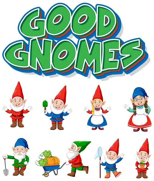 Bom Logotipo Gnomos Com Muitos Gnomos Bonitos Ilustração Fundo Branco — Vetor de Stock